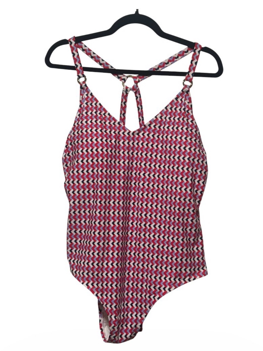 Ladies Pink Chevron One-Piece Swimsuit with Strappy Back